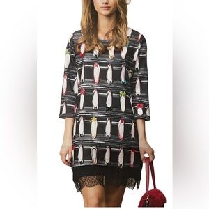 New! Lolitas&L shoe print ballet slipper shift dress mini tunic lace, size small
